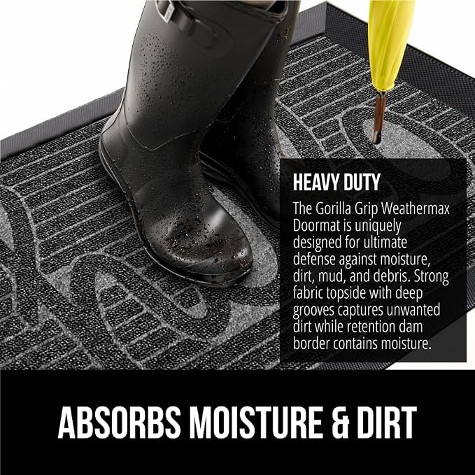 GORILLA GRIP 100% Waterproof All-Season WeatherMAX Doormat, US Designed Natural - Image 5