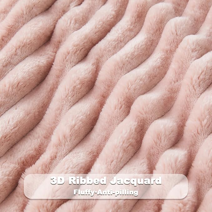 NEWCOSPLAY Super Soft Throw Blanket Pink Premium Silky Flannel Fleece 3D Ribbed - Image 5