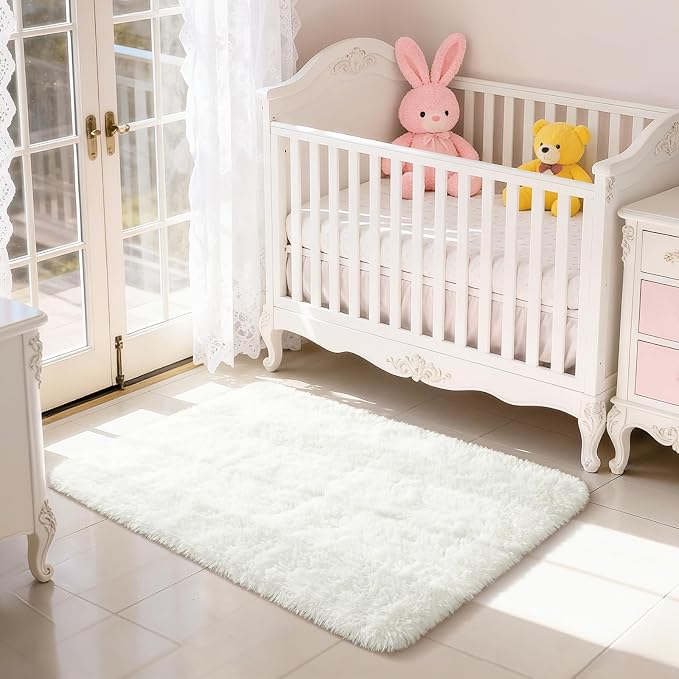 Merelax Fluffy Rug Shaggy Area Rug, Ivory/Cream 2x4 Area Rugs - Image 2