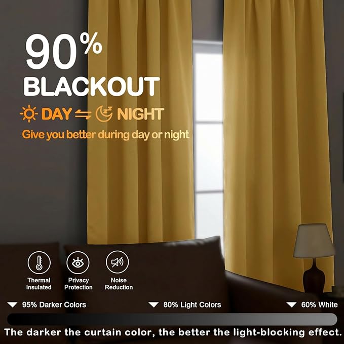OVZME Bright Gold Blackout Curtains - Image 5