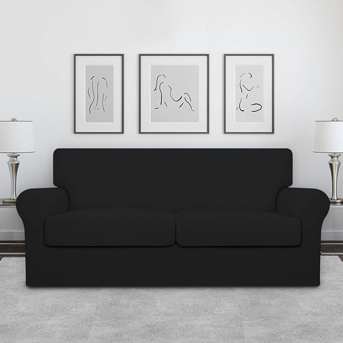 Easy-Going Oversized 3 Pieces Stretch Fleece Soft Loveseat Couch Cover - Image 2