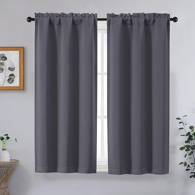 OVZME Charcoal Grey Short Blackout Curtains by OVZME