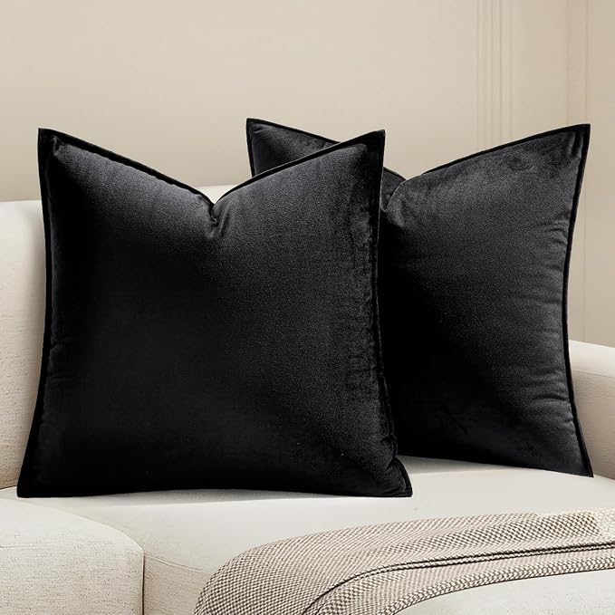 MIULEE Black Velvet Throw Pillow Covers 24x24 Soft Decorative Solid Square Euro by MIULEE
