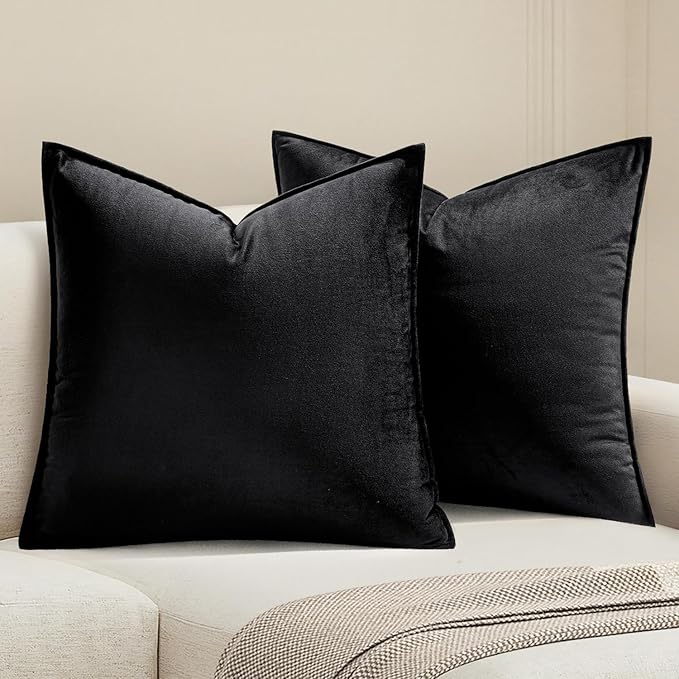 MIULEE Black Velvet Throw Pillow Covers 18x18 Soft Decorative Solid Square by MIULEE