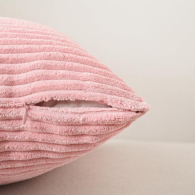 Volcanics Set of 4 Pink Corduroy Decorative Couch Throw Pillow Covers 20x20 Inch - Image 4