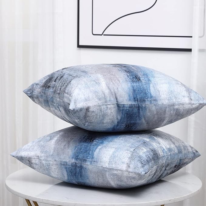 Blue and Grey Throw Pillow Cover Pack of 2, Abstract Art Gallery Modern - Image 2