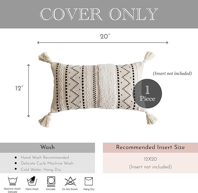 BlissBlush 12x20 Lumbar Pillow Cover, Cream Neutral Rectangular Decorative - Image 6