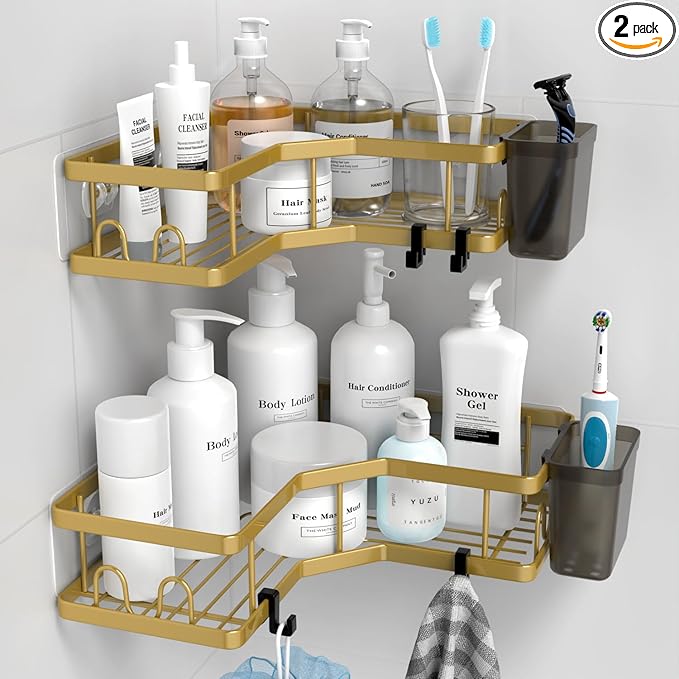 AKTECKE Corner Shower Caddy Organizer Shelf: 2Pack Adhesive Shower Rack by AKTECKE
