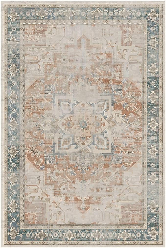 Rugxara 8X10 Orange Boho Rug, Large Washable Area Rugs - Image 4