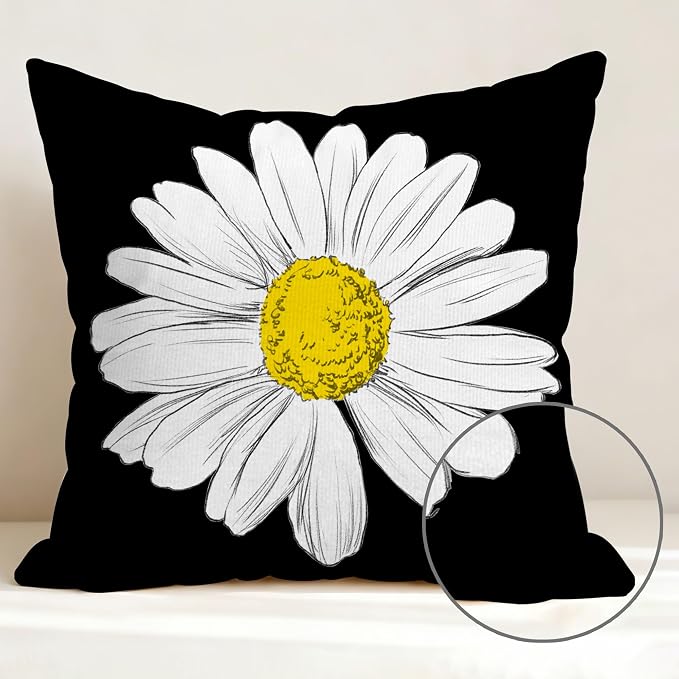 Hexagram Spring Summer Pillow Covers 18x18 Set of 4, Outdoor Floral Daisy - Image 3