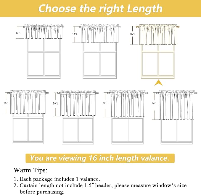 OWENIE Linen Valances for Windows 1 Pcs, Light Filtering Textured Farmhouse - Image 3