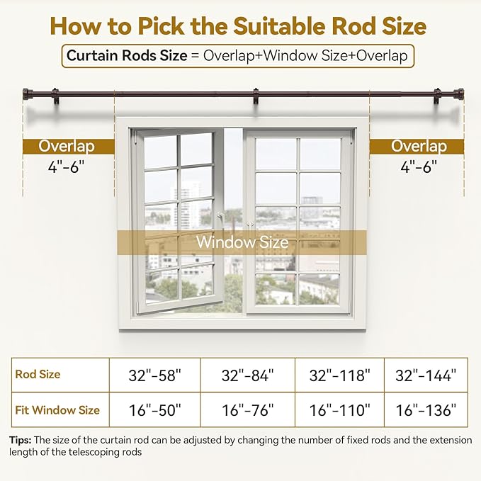 YaFex Curtain Rods 32-84 Inch, Heavy Duty 1 Inch Adjustable Curtain Rod - Image 6