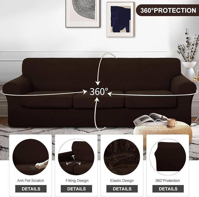 U-NICE HOME 4 Pieces Oversized Stretch Couch Cover Sofa Cover Washable Slipcover - Image 4