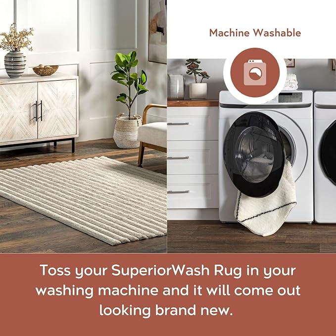nuLOOM SuperiorWash Collection Kai Beige, Fluffy and Cozy, High Traffic - Image 2