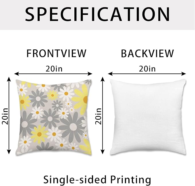 Hexagram Spring Summer Pillow Covers 20x20 Set of 4, Outdoor Floral Daisy - Image 6