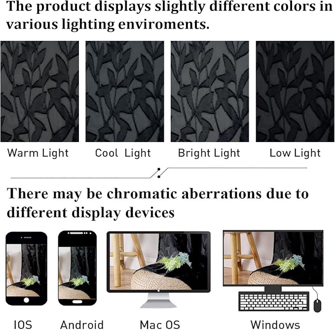 Lecloud Leia 2 PCS Black Sheer Kitchen Curtains 36 Inch Length, Airy & - Image 5