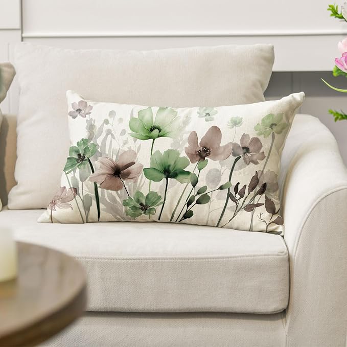 AVOIN colorlife Poppy Flowers Chinoiserie Spring Throw Pillow Cover, 12 x 20 - Image 5