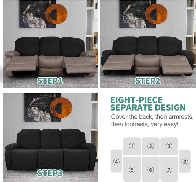 YEMYHOM 8 Pieces Stretch Recliner Sofa Cover Latest Jacquard Reclining Couch - Image 7