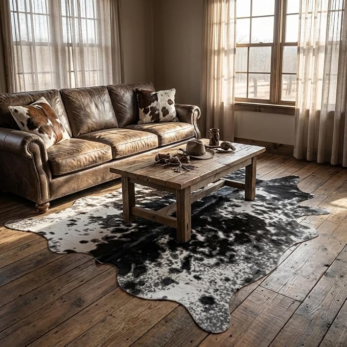 MustMat Faux Cowhide Rug Black and White Cow Print Area Rug Large Animal Hide - Image 5