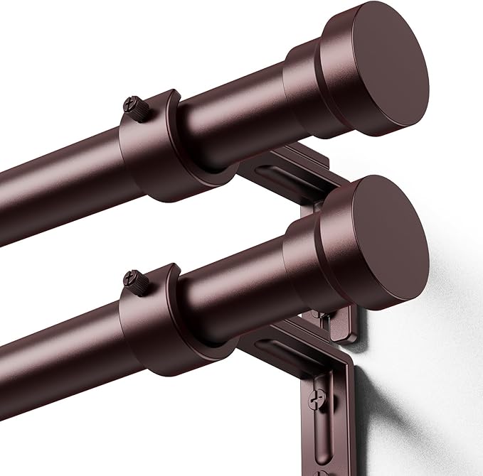 YaFex Curtain Rods 2 Pack 32-144 Inch, Heavy Duty 1 Inch Curtain Rod, Bronze by YaFex