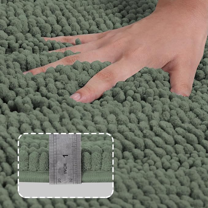 Turquoize Chenille Bathroom Rugs Set Non-Slip Bath Mats - Image 3