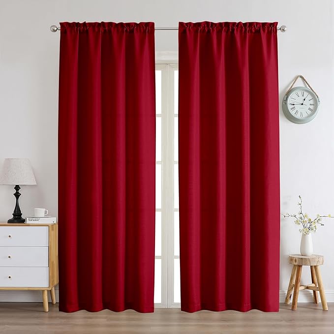 Chyhomenyc Christmas Red Curtains 84 Inch Length 2 Panels Set, Faux Linen by Chyhomenyc