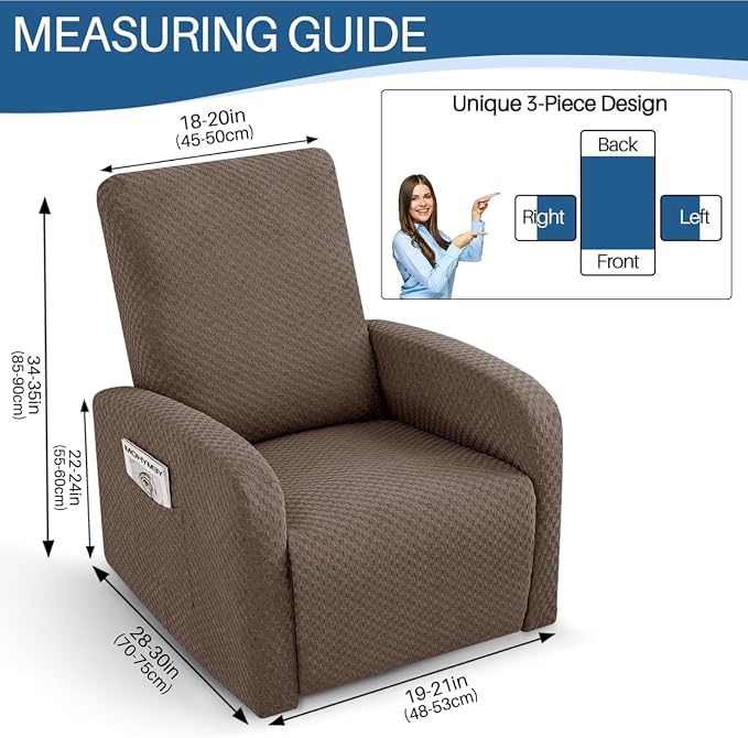 YEMYHOM 3 Pieces Stretch Recliner Slipcover Latest Jacquard Small Recliner - Image 5