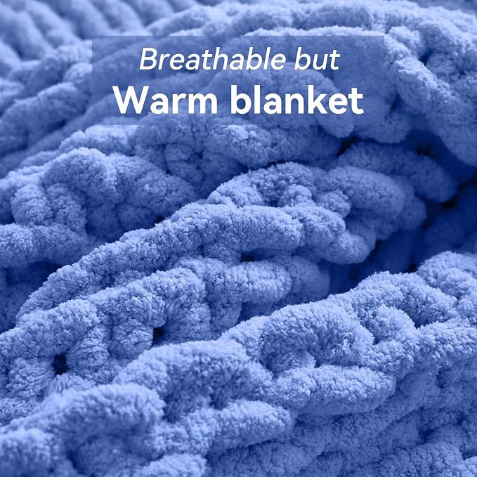 Negwoo Chunky Knit Throw Blanket, Handmade Light Blue Crochet Big Thick Blanket - Image 6