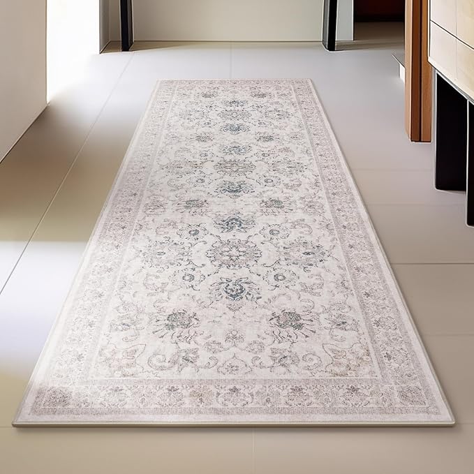Phantoscope Washable Runner Rug 2'x6' Non-Slip, Vintage Neutral Hallway Rugs by Phantoscope