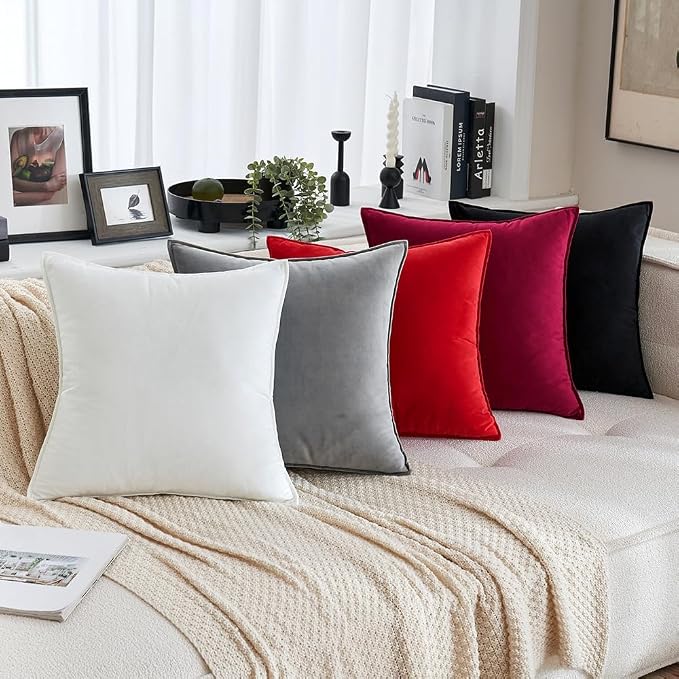 MIULEE Bright Red Velvet Throw Pillow Covers 18x18 Soft Decorative Solid Square - Image 5