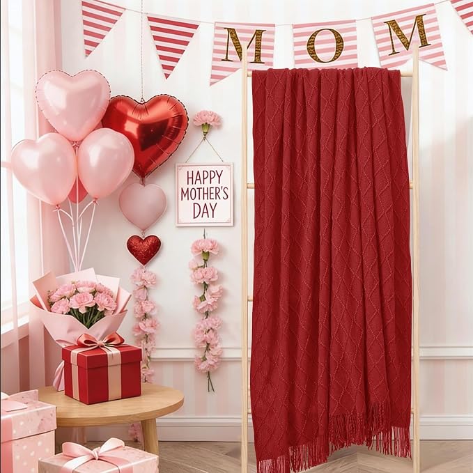 inhand Pomegranate Red Knitted Throw Blanket - Image 9