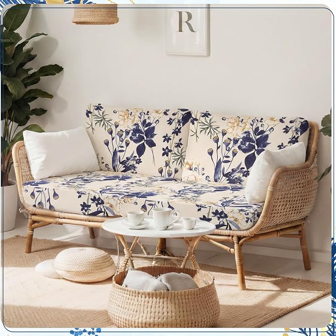 Tegeme 8 Pcs Stretch Printed Sofa Cushion Covers Outdoor Floral Couch Covers - Image 7