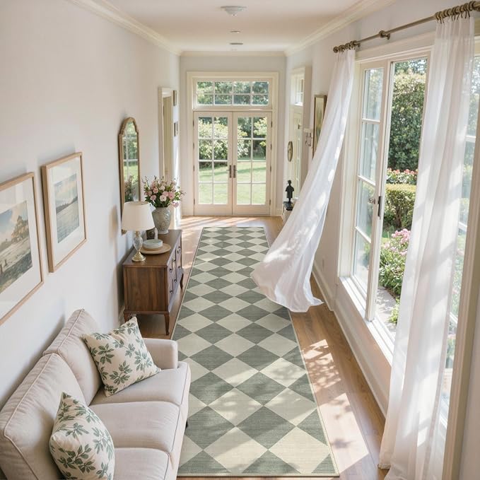 Beeiva Checkered Print Runners for Hallways Non Slip 2.5x12, Moroccan Plaid - Image 8