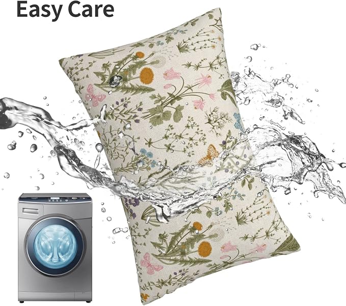 AEIOAE Spring Pillow Covers 12x20 Inch Set of 2, Sage Green Wild Flower Plant - Image 4