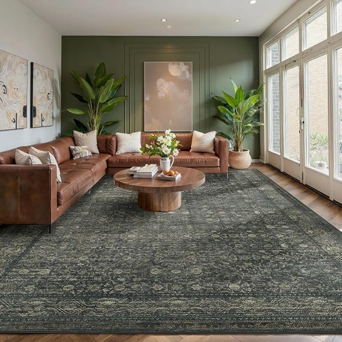 9x12 Washable Area Rug for Living Room, Extra Large, Durable Low Pile Non Slip by Rugxara