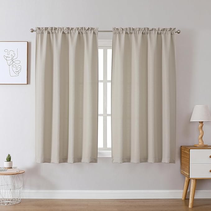 Chyhomenyc Curtains 54 Inch Length 2 Panels, Faux Linen Textured Semi Sheer by Chyhomenyc