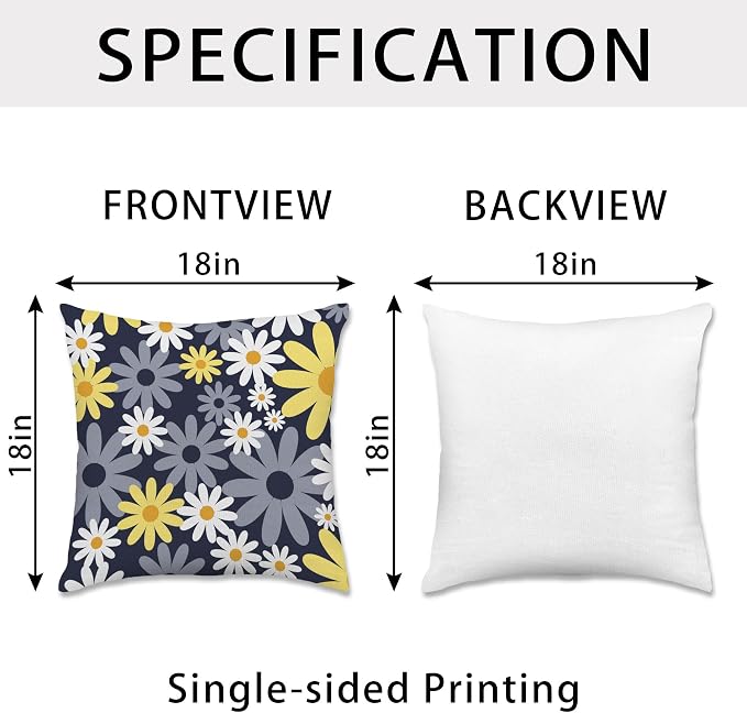 Hexagram Spring Summer Pillow Covers 18x18 Set of 4, Outdoor Floral Daisy - Image 6