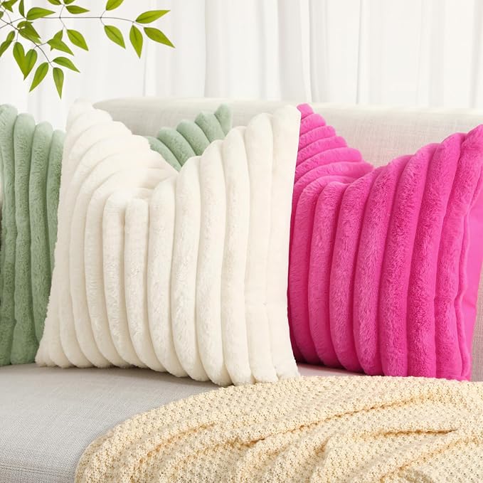 decorUhome Summer Cozy Faux Fur Throw Pillow Covers 26x26 Set of 2 Decorative - Image 6