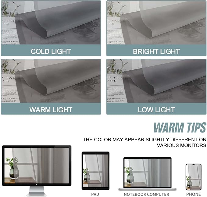 Grey Sheer Curtains 84 Inches Long 2 Panels, Elegant Airy Transparent Light - Image 6