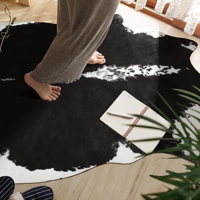 BENRON Premium Cowhide Rug Black, Faux Cow Hide Rugs - Image 6