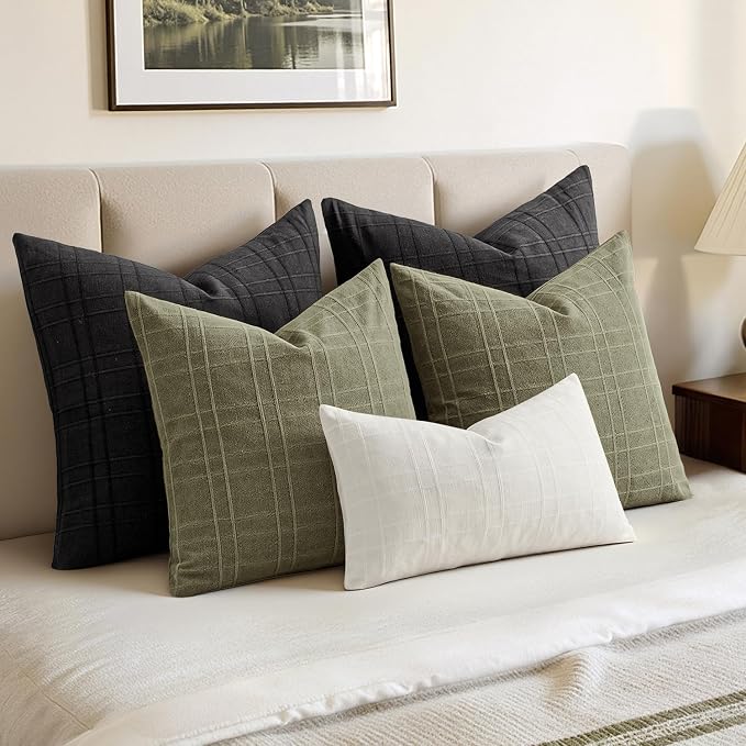 MIULEE Decorative Linen Check Throw Pillow Covers Neutral Farmhouse Vintage - Image 5