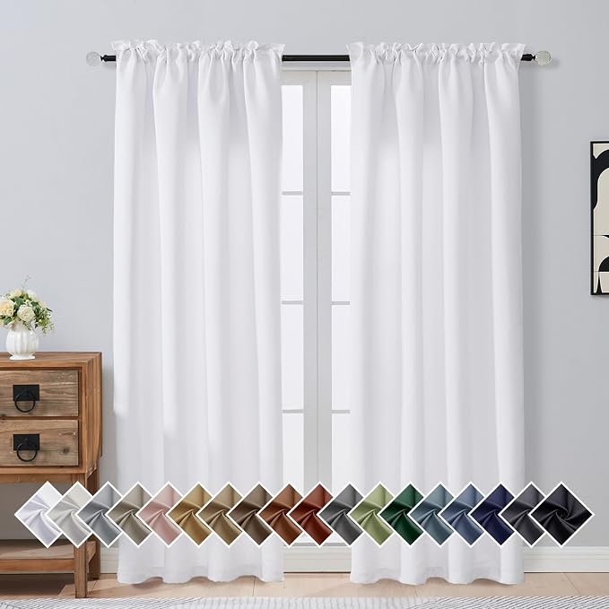 OVZME Pure White Curtains for Bedroom 78 Inches Long 2 Panels Set, Solid by OVZME
