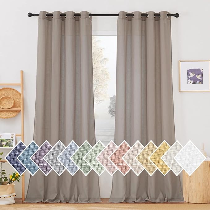 NICETOWN Linen Sheer Curtains 96 inches Long, Grommet Semi Sheer Flax Textued by NICETOWN