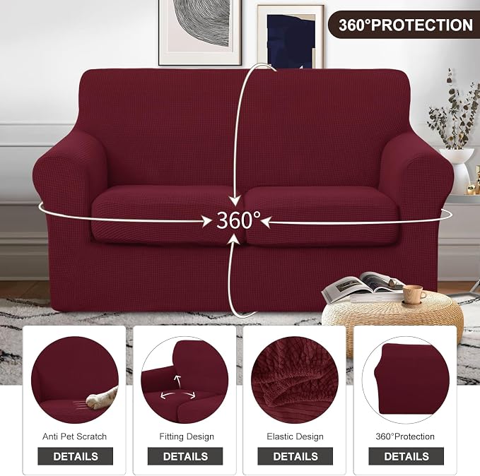 U-NICE HOME 3 Pieces Stretch Loveseat Couch Cover Sofa Cover Washable Sofa - Image 4