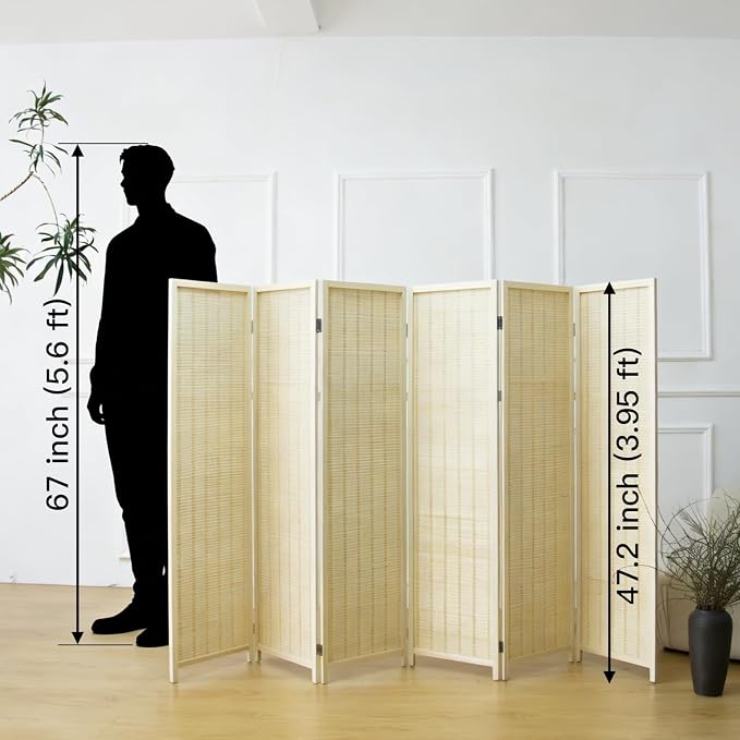 Furnnylane 6 Panel Short Room Divider Screen, Small Bamboo Panel Divider - Image 2