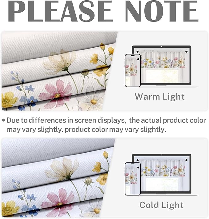 Emvency 4 Pack Valances Window Treatments, Spring Wildflower Flower Blackout - Image 6