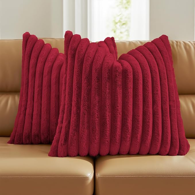 FUTEI Retro Red Decorative Throw Pillow Covers Set of 2, 28x28 Inch Soft Fluffy by FUTEI