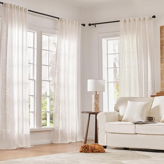 jinchan Winslow Linen Curtains for Bedroom 96 Inches Length Embroidered - Image 2