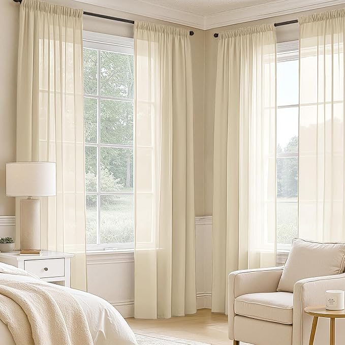 MIULEE Cream Sheer Curtains 102 Inches Long, 4 Panels Set, Light Filtering Rod - Image 2