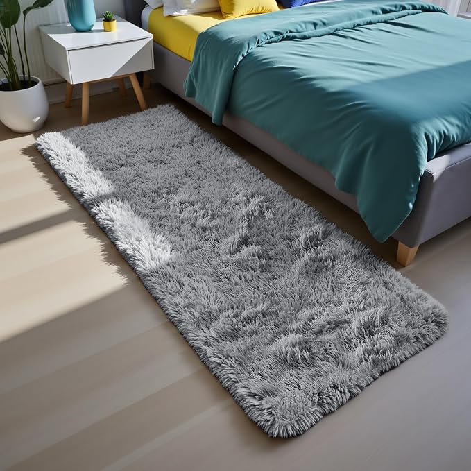 Soft Runner Rugs for Bedroom, Light Grey 3x7 Area Rugs Fluffy Rug Shaggy Area - Image 2